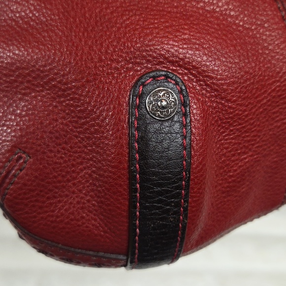 BRIGHTON RED And BLACK Pebbled Leather Silver Hardware Vintage Handbag Purse EUC - Picture 8 of 15